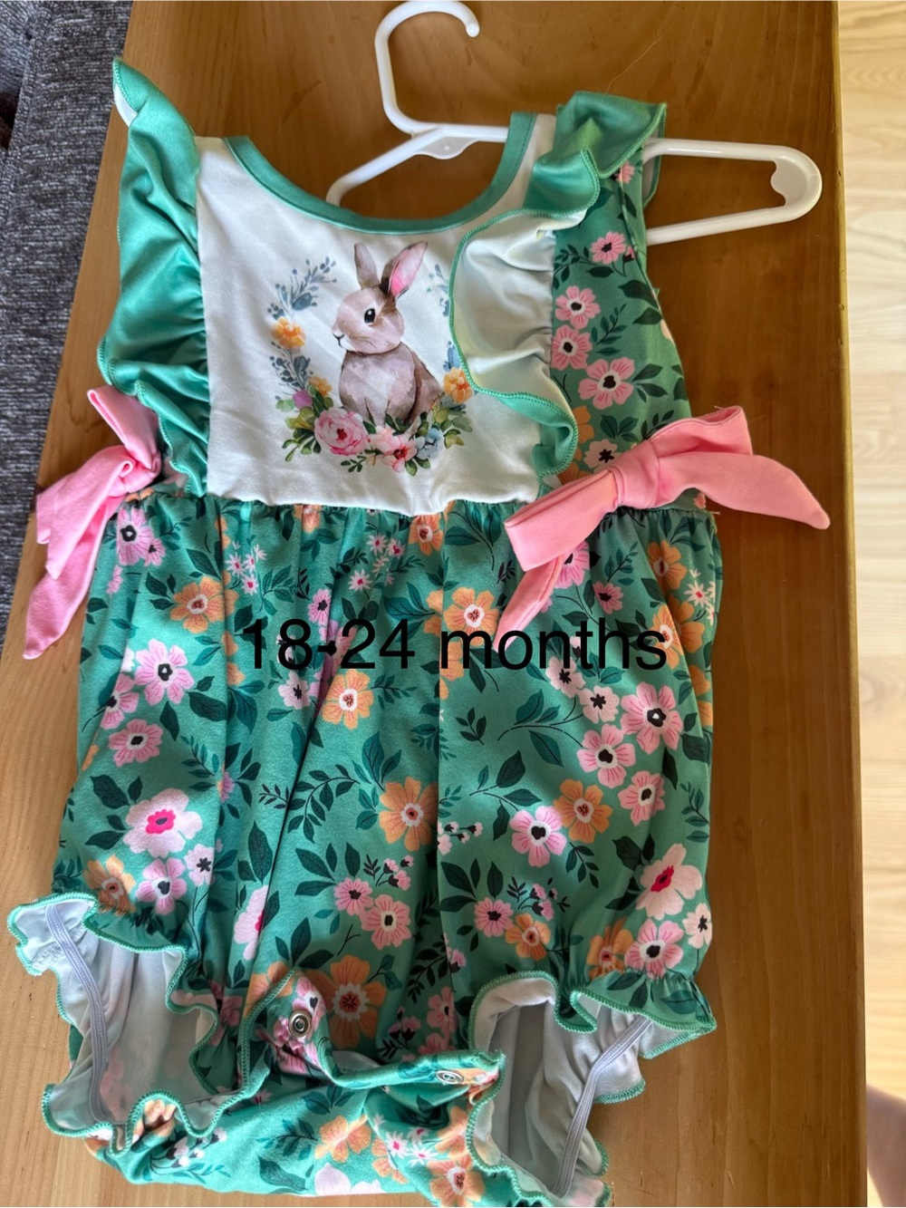 Floral Bunny Ruffle One-Piece for Kids - Green & Pink